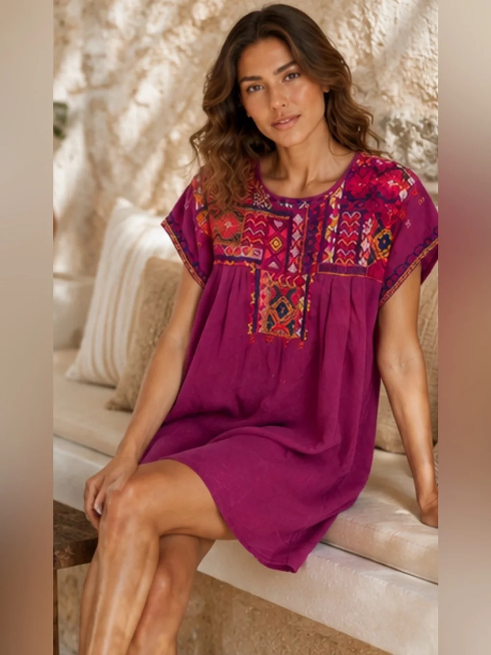 Johnny Was Embroidered Linen Shift Dress | Boho Artisan Tunic | Medium